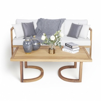 Modernes Sofa 3 Sitzer Stilvolle Gartenmöbel Set Couchtisch Holz Sitzmöbel