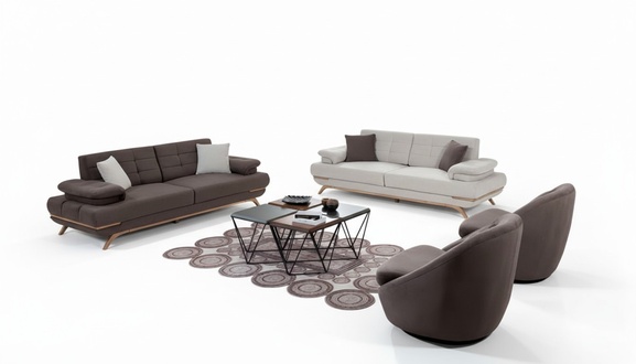 Modernes Sofa Set 3+3+1+1 Couch Polster Design Wohnzimmer Grau Braun Elegant