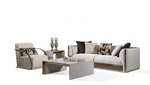 Modernes weißes Wohnzimmer Set aus Holz und Textil