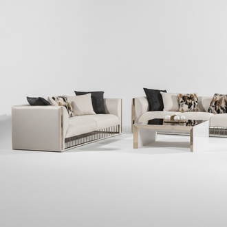 Modernes weißes Wohnzimmer Set aus Holz und Textil mit 3-Sitzer Sofa