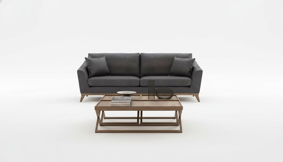 Modernes Wohnzimmer-Set Graues Sofa Couchtische Luxus Holzmöbel 4tlg