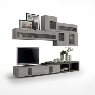 Modernes Wohnzimmer Wandblock Wandblock Modern Grau Holz Wohnwände 295cm