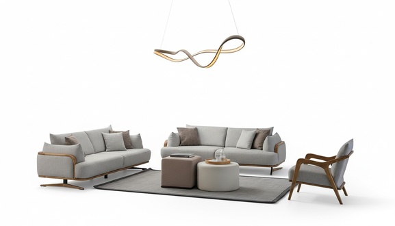 Möbel Wohnzimmer Helles Farbe Set 2x 3-Sitzer Sofas und Sessel 3tlg.