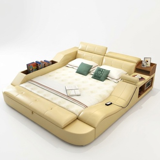 Multifunktions Bett Luxus Design Leder Betten Doppel Regal 180x200cm