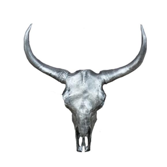 Silberner Bullenschädel Stierkopf Wand Skulpturen Höhe 60 cm Deko Figur