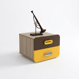 Nachttisch Modernes Design Gelb Braun Akzente Zwei Schubladen Schlafzimmer Möbel