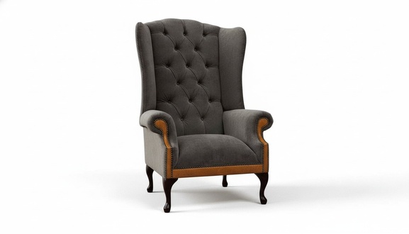 Ohrensessel Chesterfield Sofa Couch Polster 1 Sitzer Sessel Textil Grau
