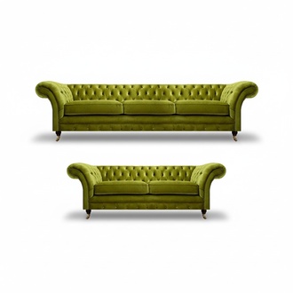 Olivengrüne Chesterfield Sofagarnitur Wohnzimmer Komplette Textil Möbel