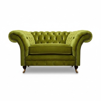 Olivengrüner Chesterfield Sessel Polstermöbel Designer Textil 1-Sitzer