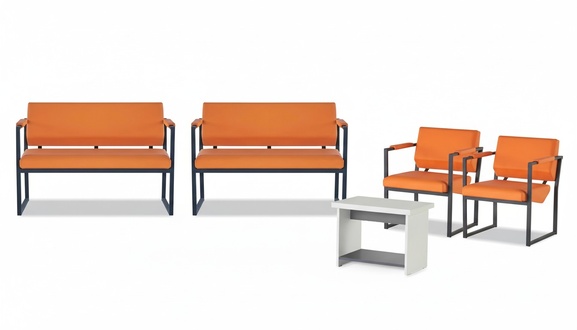 Orange Arbeitszimmer Sitzmöbel Designer Weißer Kaffeetisch Edle Garnitur