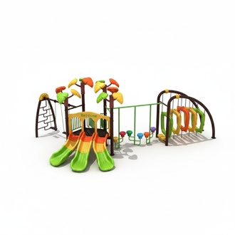 Outdoor Spielplatz für Kinder mit Rutschen und Hindernissen Kletterwand