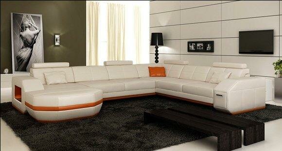 Ecksofa Sofa Couch Polster Leder Garnitur Wohnlandschaft Ecke Wohn