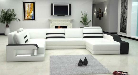 Ecksofa Sofa Couch Polster Leder Garnitur Wohnlandschaft Ecke Wohn Weiß PHX1