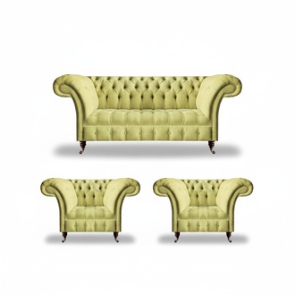 Polstermöbel Sofagarnitur Wohnzimmer 3tlg Chesterfield Textil Polstersofas