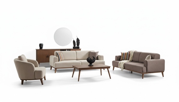 Sofagarnitur 331 Sitzer Sofa Sessel Gruppe Set 4tlg Beige Möbel Neu