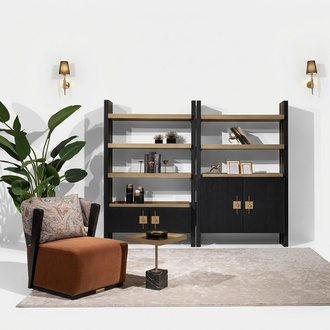 Relaxsessel Garnitur Sessel Stoff Beistelltisch Regale Set 5tlg Orange