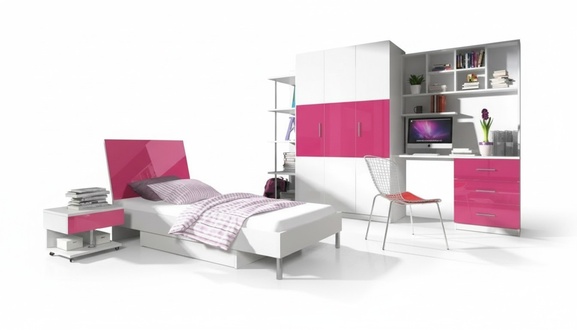 Rosa Kinderzimmer Set Bett Nachttisch Schrank Schreibtisch Bücherregal Neu 5tlg.