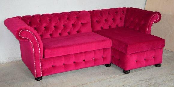 Design Chesterfield Ecksofa Eckcouch Couch Rosa Textil Sofa