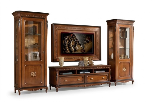 RTV Lowboard Klassische Wohnwand TV-Rahmen Braun Wohnzimmer Set 4tlg