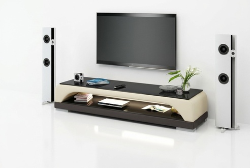 RTV TV Sideboard Leder Glas Tisch Fernseh Schrank Tisch Designer Neu
