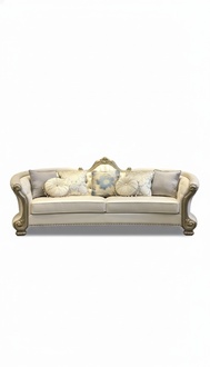Rund Sofa Holz geschnitzte Viersitzer Couch Leder Chesterfield Wohn Möbel