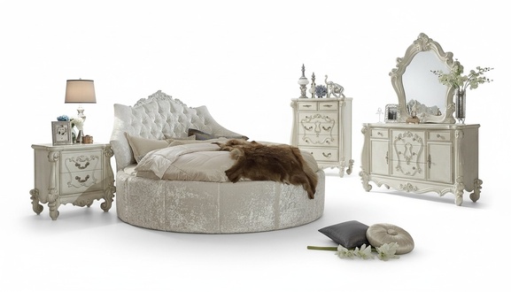 Rundes Samt Bett Chesterfield Luxus Polster Rund Betten Textil Stoff Hotel