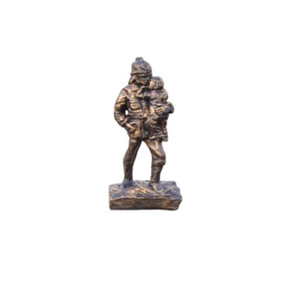 Feuerwehrmann rettet Kind Held Figur Statue Skulptur Kupfer Imitation Look