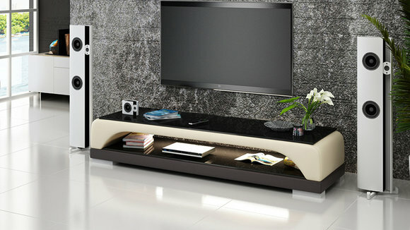 RTV TV SIDEBOARD LEDER GLAS TISCH FERNSEH SCHRANK TISCH DESIGNER NEU GLAS