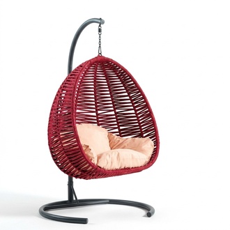 Schalensessel oval Rattan in rot Edelstahl für komfortable Entspannung Neu