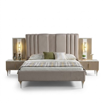 Schlafzimmer 3tlg. Bett + Nachttische Möbel Set elegant