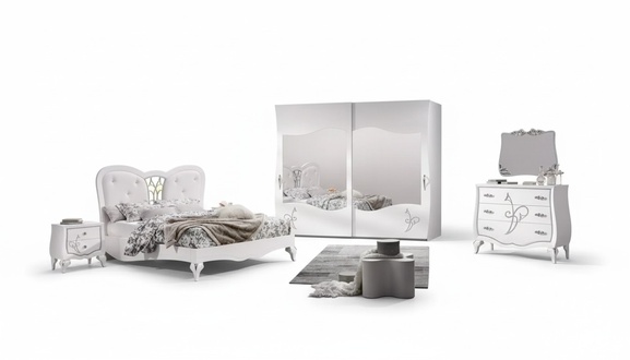 Schlafzimmer 5 tlg. Set Bett 2x Nachttische Kleiderschrank Modern Möbel