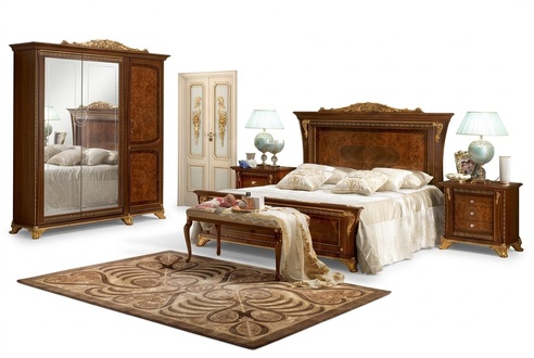Schlafzimmer Barock Rokoko Holz Möbel Bett Polster Design Luxus Doppel Betten
