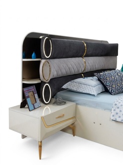 Schlafzimmer Bett 2x Nachttische mit Stauraum im modernen Stil Holzmöbel Luxus