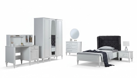 Schlafzimmer Bett Nachttisch Kleiderschrank Kommode Spiegel Set 6tlg