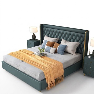Schlafzimmer Bett Nachttische 3 tlg. Set Design Luxus Betten Leder