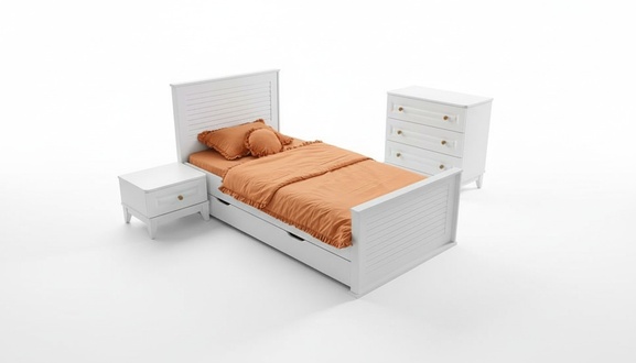 Schlafzimmer Jugendzimmer Set Kinderzimmer Bett Nachttisch Kommode 3tlg Neu