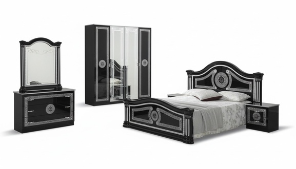 Schlafzimmer Komplett Set Königliches Stil Modrern Bett Nachttisch 6 tlg. Neu