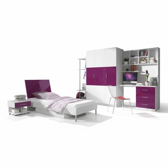Schlafzimmer Lila Bett 2x Nachttisch Schreibtisch Kinderbett Möbel Set 5tlg.