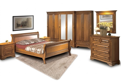 Schlafzimmer Luxuriöses Bett Komplett 2x Nachttische Kommode Set 6tlg
