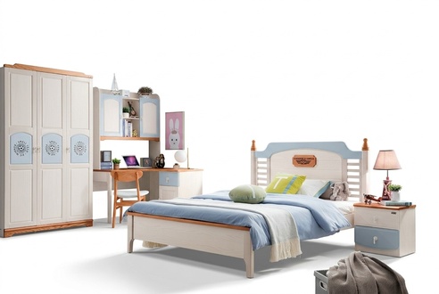 Schlafzimmer Set 5tlg. Bett 2x Nachttisch Schreibtisch Kinderbett Vollholz Möbel