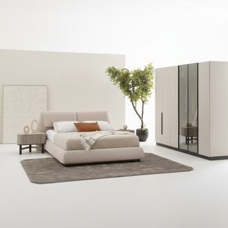 Schlafzimmer-Set aus Holz und Textil in Beige, modern und elegant