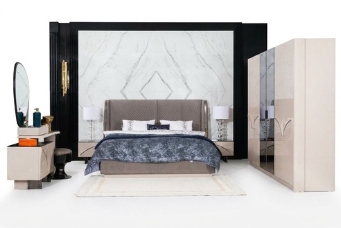 Schlafzimmer Set Bett 2x Nachttische Kleiderschrank Hochwertig Schminktisch 5tlg