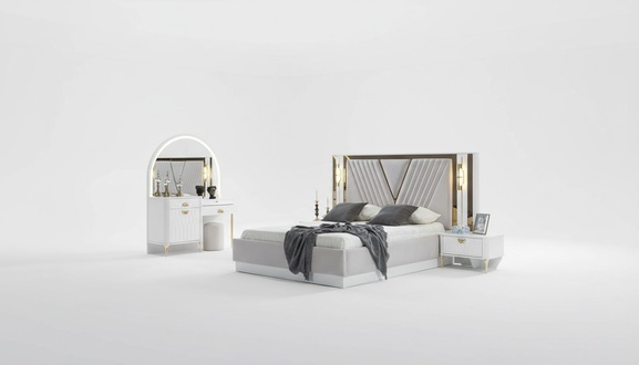 Schlafzimmer Set Bett 2x Nachttisch 4tlg Design Modern Luxus Komplettes