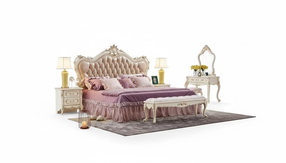 Schlafzimmer Set chesterfield Bett 2x Nachttische klassisch Möbel 3tlg