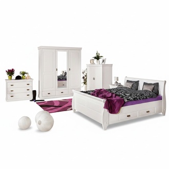 Schlafzimmer Set Design Landhaus Luxus Möbel Bett Nachttisch Kommode 6 tlg.