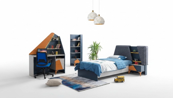 Schlafzimmer Set Kinderzimmer Bett Nachttisch Schreibtisch Buecherregal Blau