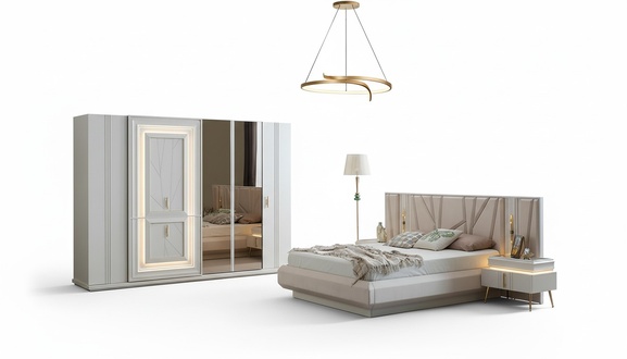 Schlafzimmer Set Luxus Bett 2x Nachttisch Kleiderschrank 4tlg Möbel