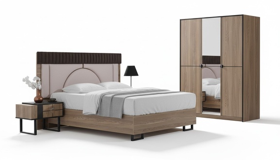 Schlafzimmer Set Komplettes Bett +2x Nachttische 3tlg. Modern Set