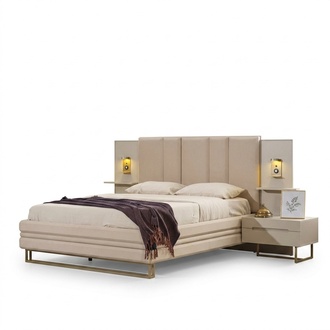 Schlafzimmer Set Luxus Komplettes Beige Bett 2x Nachttische Modern