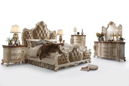 Schlafzimmer Set Nachttische Bett 5tlg. Barock Rokoko Antik Stil Holz Bett Neu